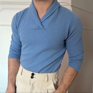 Men's Blue Shawl Collar Sweater
